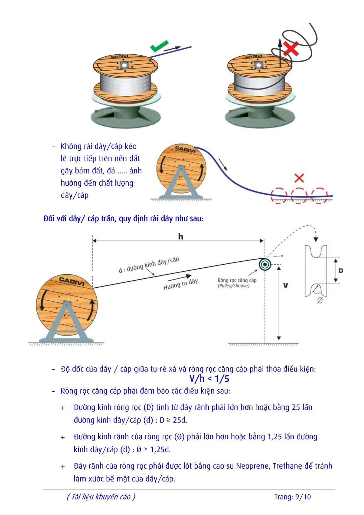 Hướng dẫn bao gói, bảo quản, vận chuyển và sử dụng dây Cadivi 9