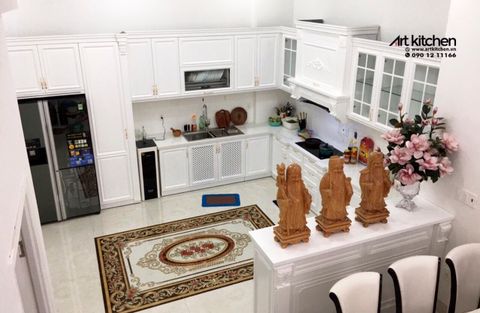 TỦ BẾP GỖ SỒI MỸ CHO NHÀ PHỐ