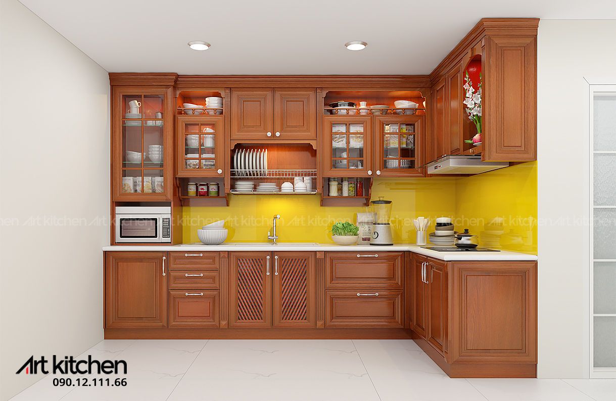 TỦ BẾP GỖ GÕ ĐỎ - GD01 – Art Kitchen - Tủ Bếp Gỗ Đẹp