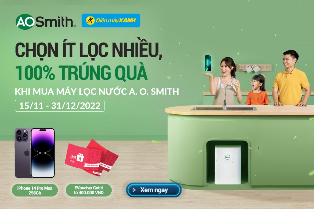 SẮM MÁY LỌC NƯỚC A. O. SMITH TẠI SIÊU THỊ DMX 100 TRÚNG QUÀ A. O