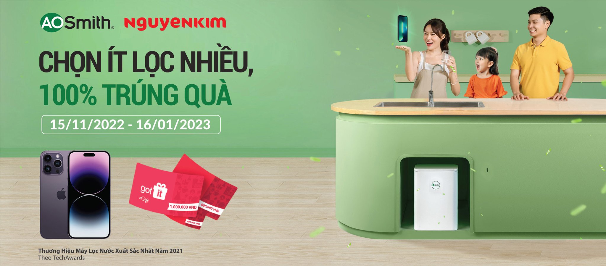 MUA MÁY LỌC NƯỚC A. O. SMITH 100 TRÚNG QUÀ TẠI SIÊU THỊ ĐIỆN MÁY NGUY