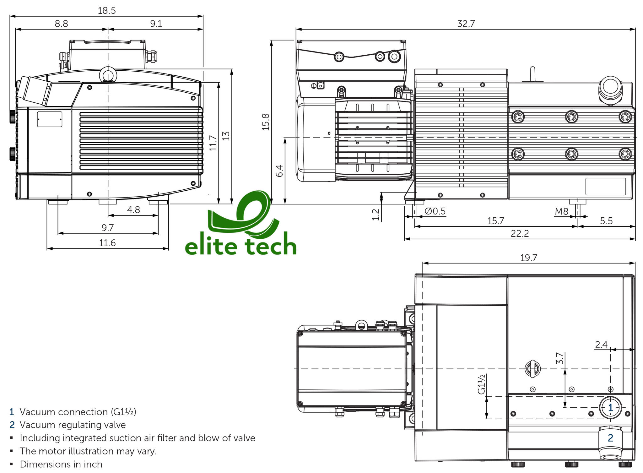 Bơm Chân Không BECKER VARIAIR KVT 3.140/0-400 Rotary Vane Vacuum Pump