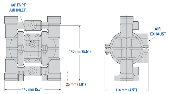 Bơm Màng WILDEN P025 Pro-Flo Clamped Plastic Dimension