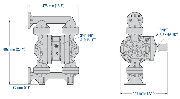 Bơm Màng WILDEN PS400 Pro-Flo SHIFT Bolted Plastic Dimension