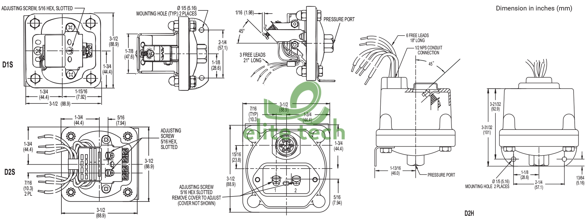 Công Tắc Áp Suất BARKSDALE D1S D2S D1H D2H Dimension
