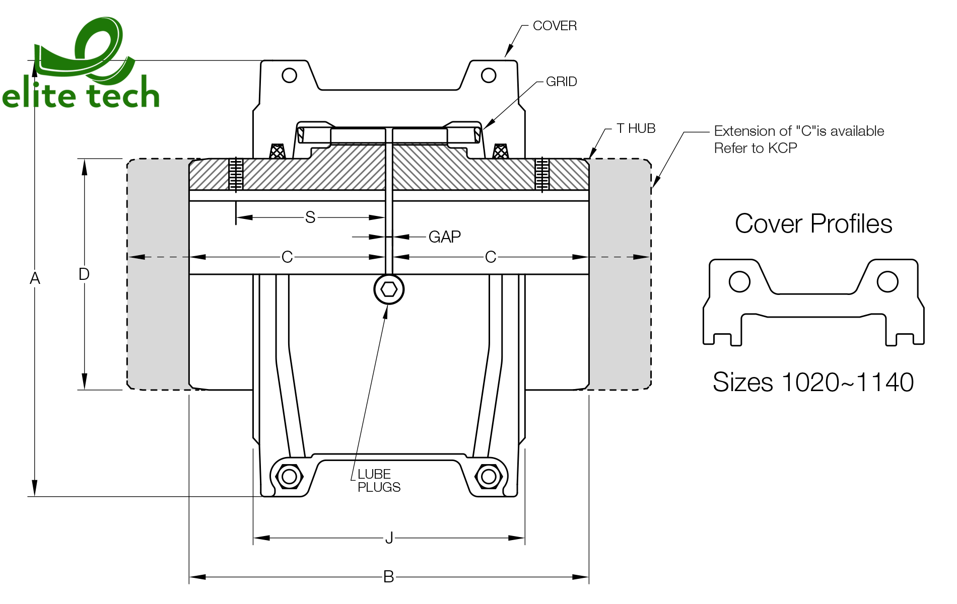 Khớp Nối Trục KCP Taper Grid Couplings T10 Dimension