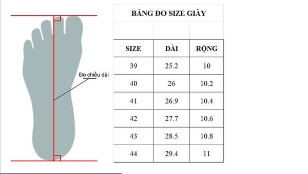 Bảng đo thông số kích thước bàn chân để chọn size giày