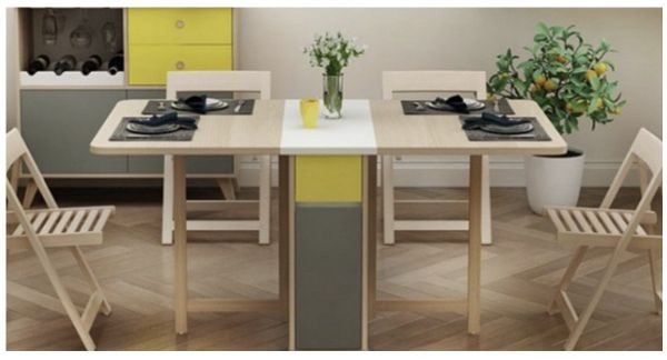 Mẫu bàn ăn thông minh gấp gọn 4 ghế chất liệu gỗ