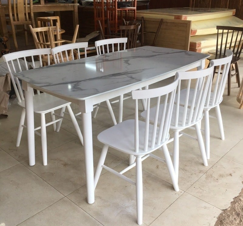 bộ bàn ăn 6 ghế màu trắng