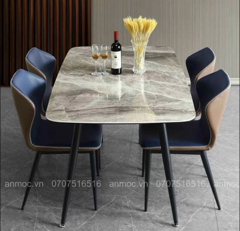 bộ bàn ăn mặt đá hình chữ nhật đẹp