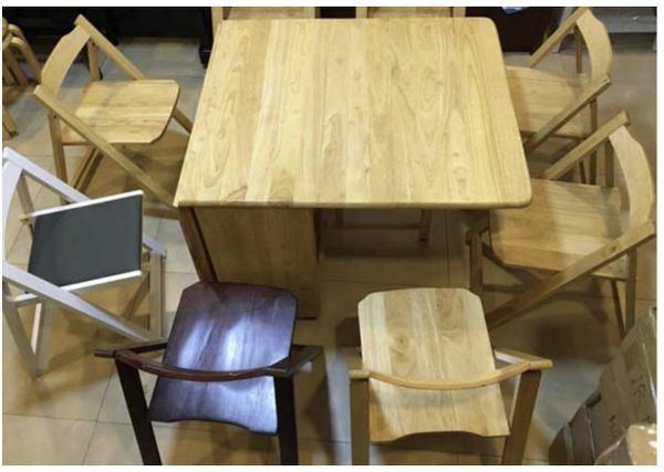 Bộ bàn ăn thông minh gấp gọn 6 ghế gỗ tự nhiên