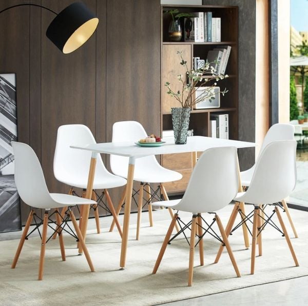 Bộ bàn ghế ăn gỗ Eames chữ nhật