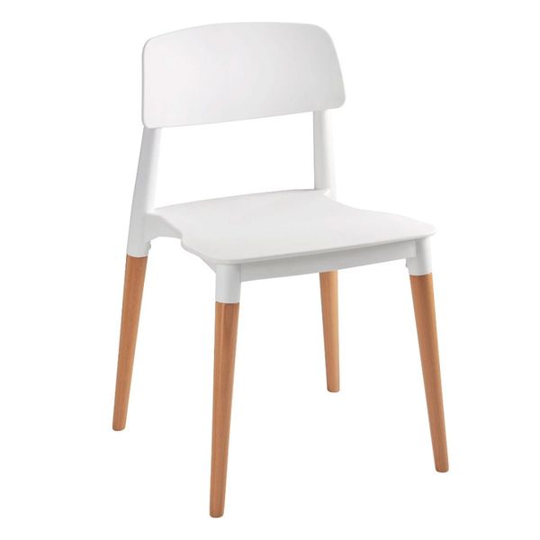 Ghế nhựa đúc xếp chồng chân gỗ A15 màu trắng