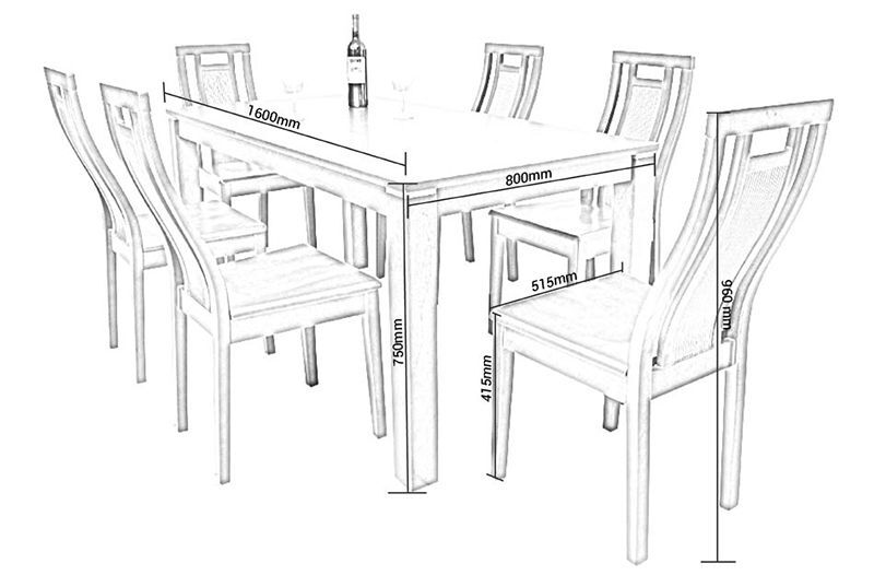 kích thước tiêu chuẩn bàn ăn 6 ghế