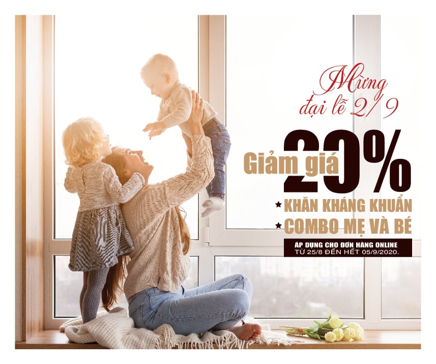 Khuyến mãi giảm 20% khăn kháng khuẩn và combo mẹ bé