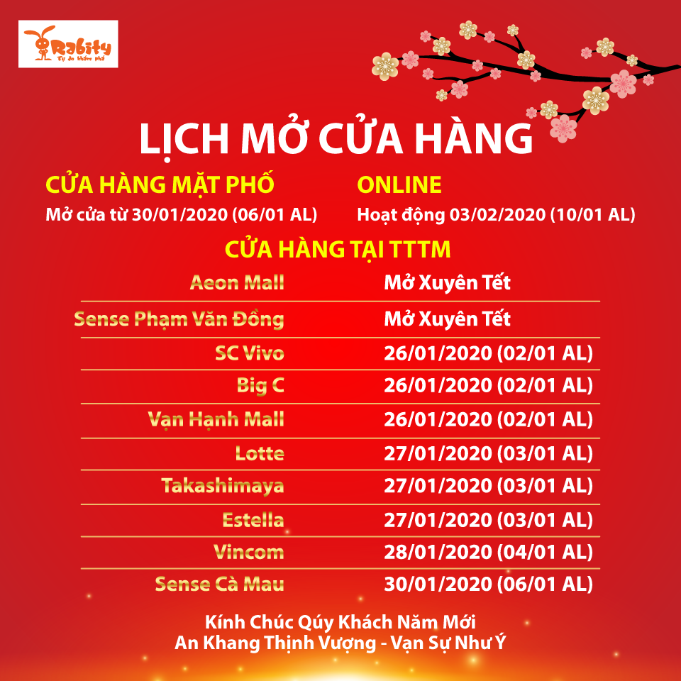 THÔNG BÁO: Lịch mở cửa hàng sau Tết