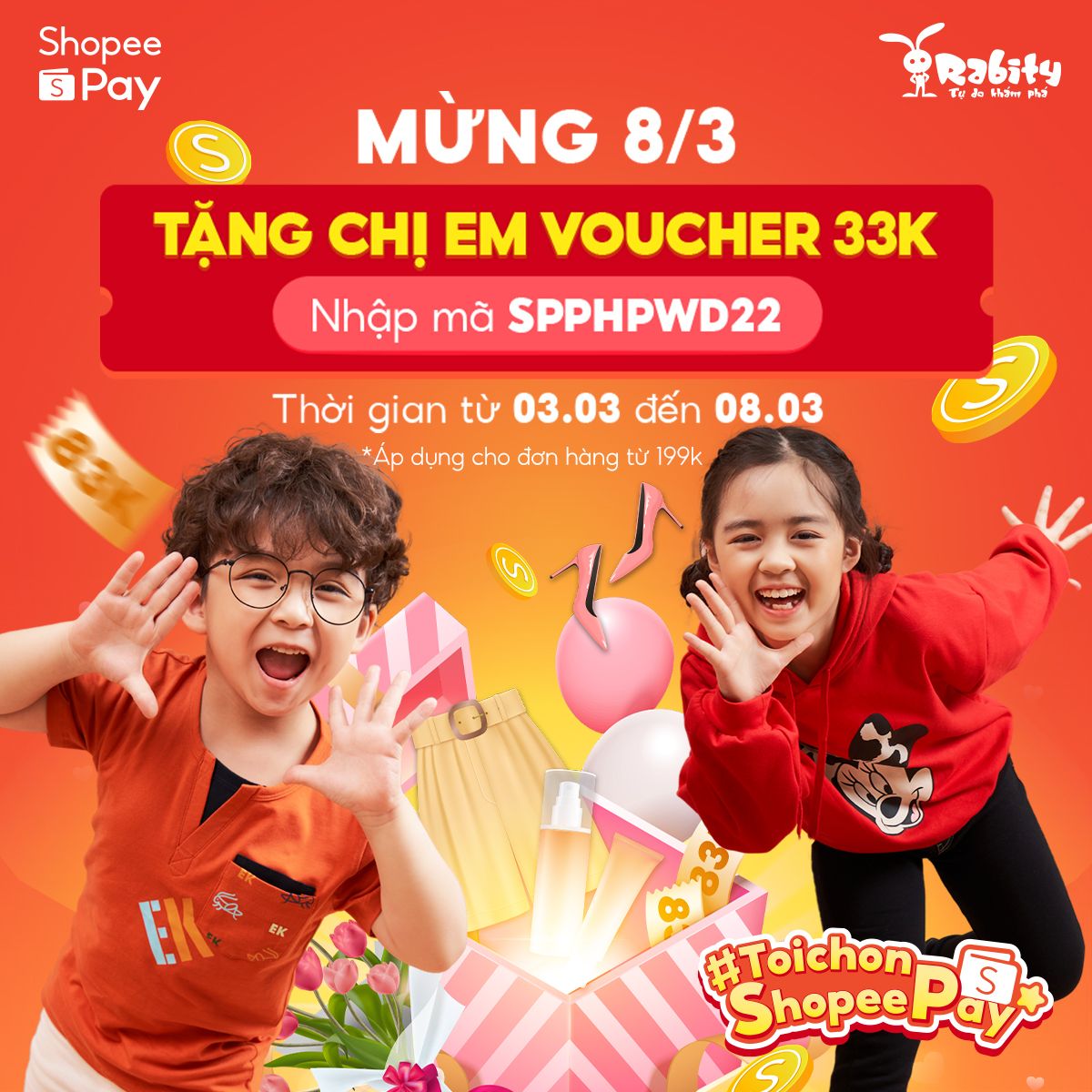 MỪNG 8/3 NHẬN VOUCHER 33K CÙNG SHOPEEPAY