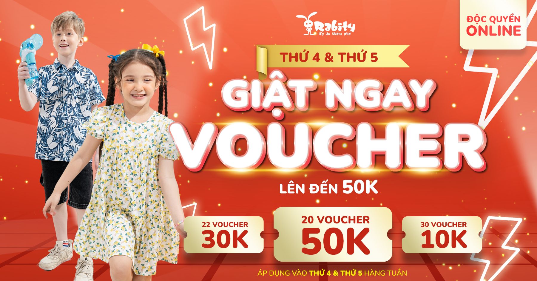 [ĐỘC QUYỀN ONLINE] THỨ 4 & THỨ 5 RABITY TUNG VOUCHER CỰC ĐÃ ĐẾN 50K!!!