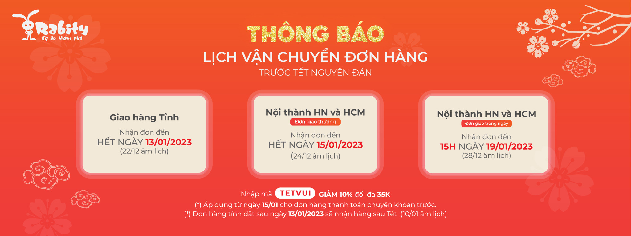 📣 RABITY THÔNG BÁO LỊCH GIAO HÀNG TẾT 2023 📣