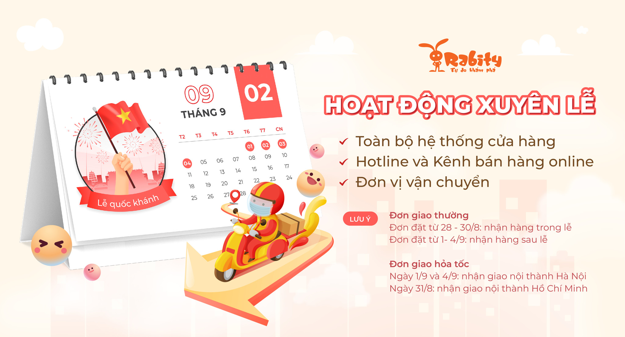 📣 RABITY THÔNG BÁO LỊCH HOẠT ĐỘNG DỊP LỄ QUỐC KHÁNH 2023