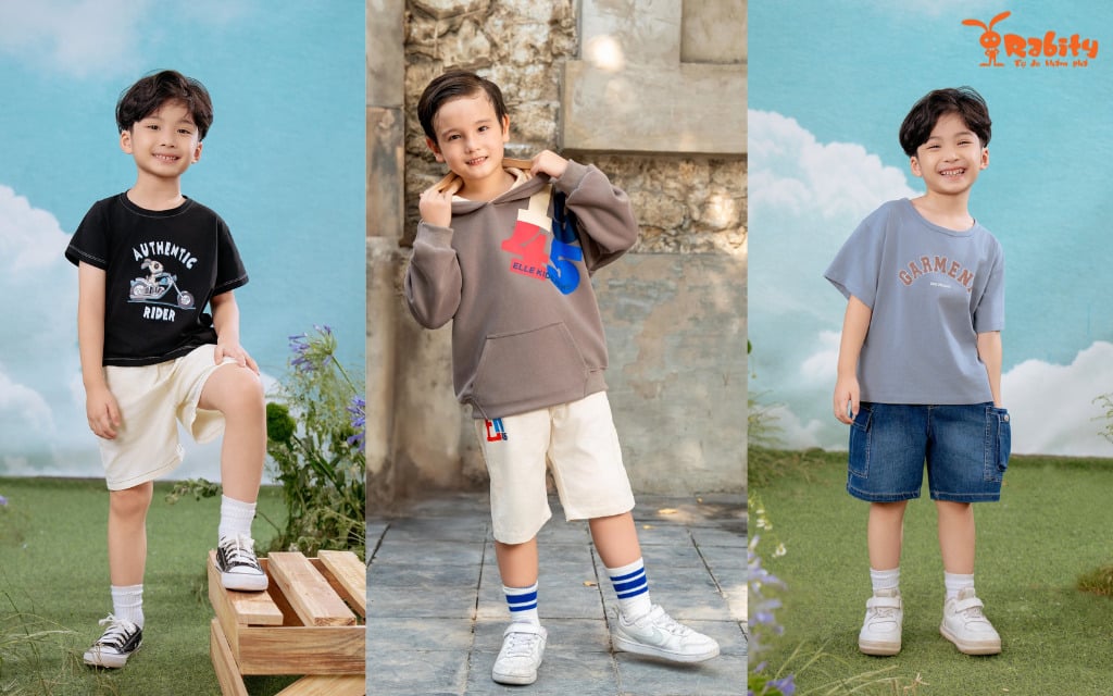 Hóa thân thành ngôi sao nhí Hàn Quốc với quần short, áo thun và áo hoodie