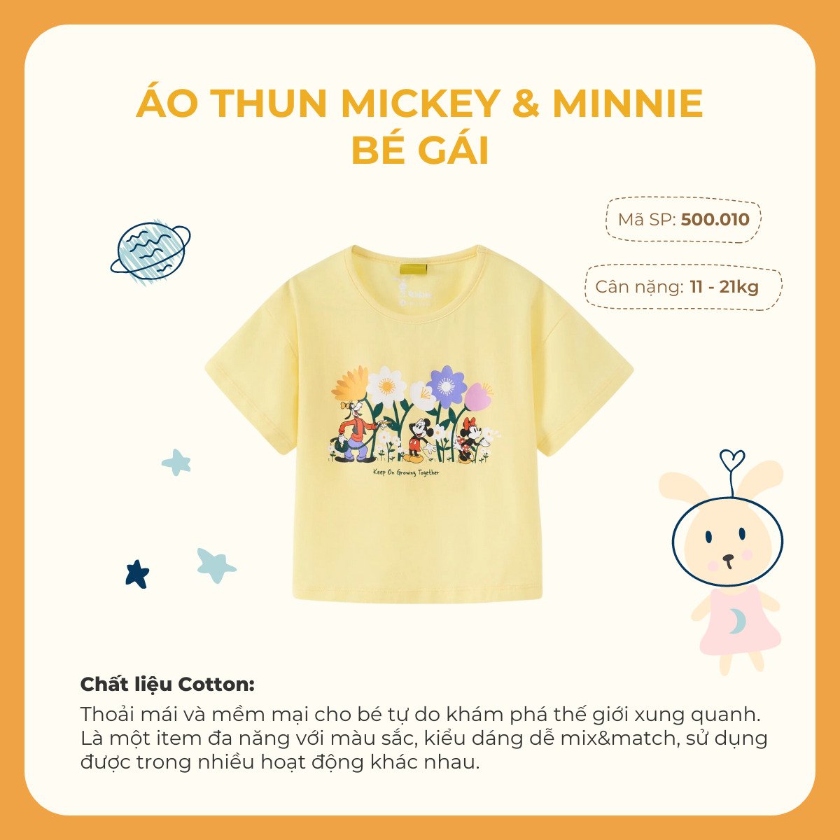 áo thun ngắn tay bé gái Mickey & Minnie