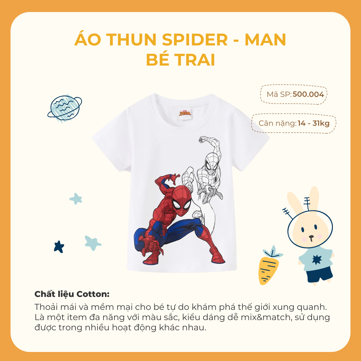Áo thun bé trai spider - man