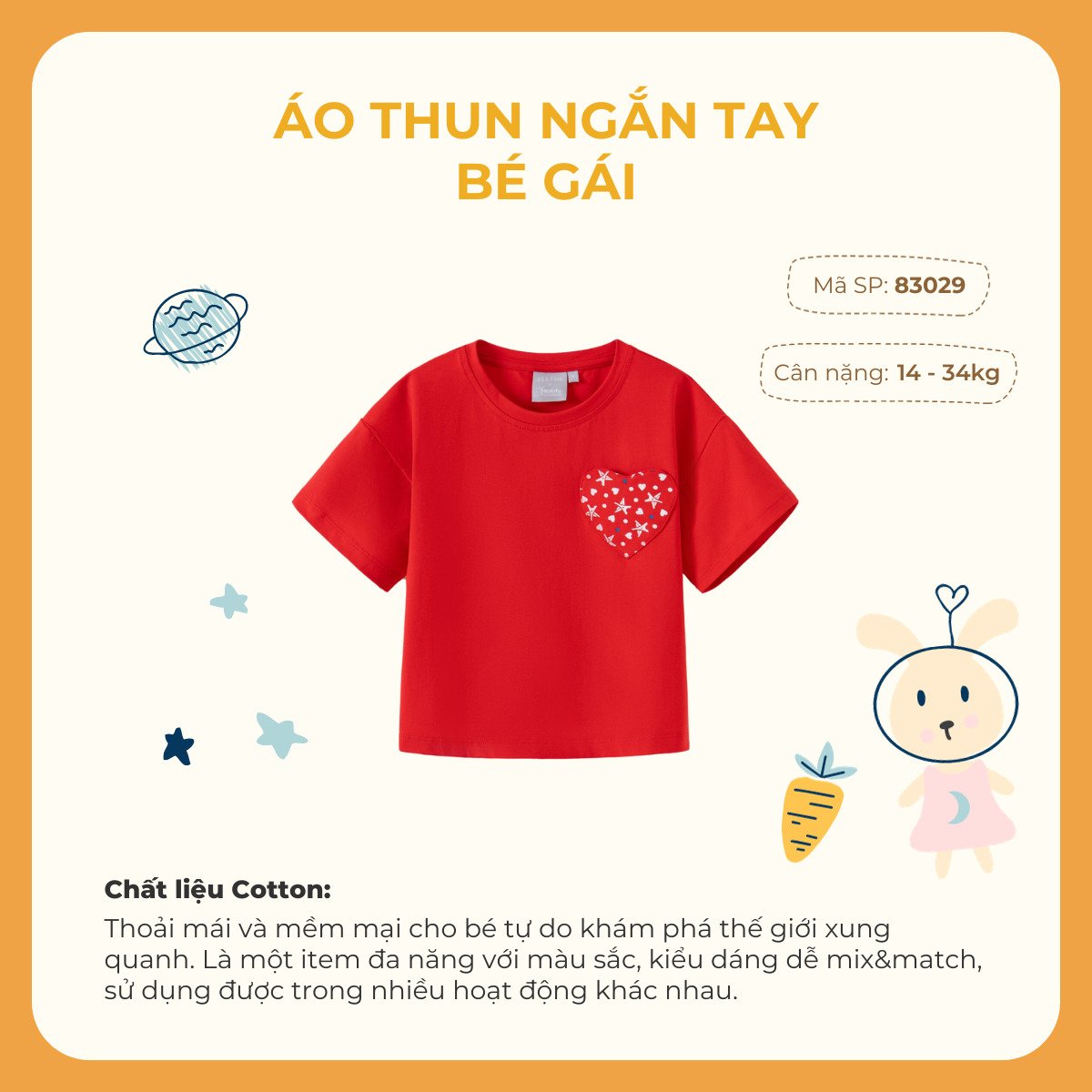 Thông tin áo thun ngắn tay bé gái 83029