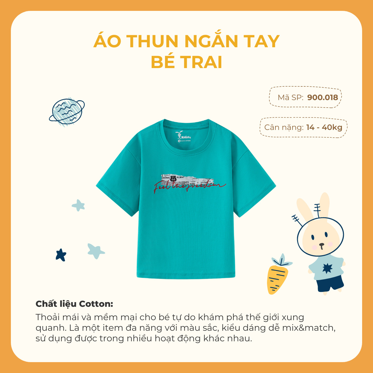 Áo thun ngắn tay bé trai Rabity 900.018