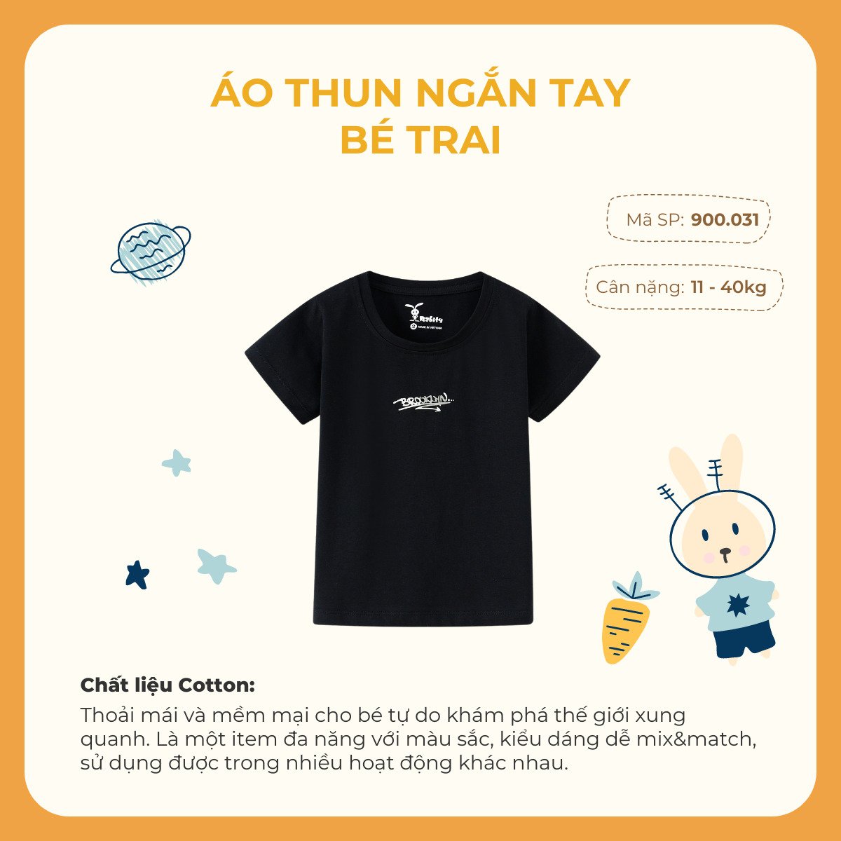 Áo thun ngắn tay bé trai Rabity 900.031