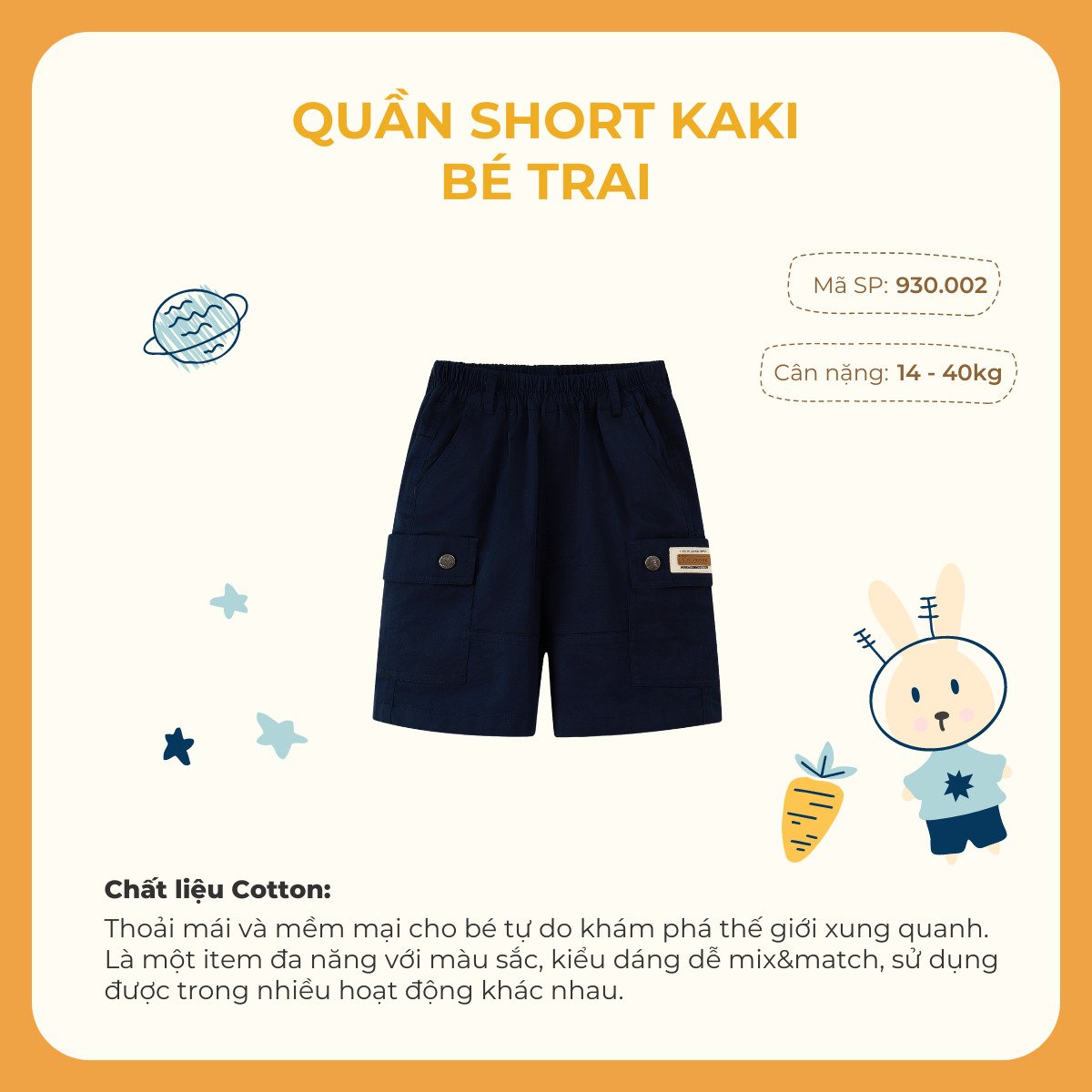 Quần short kaki bé trai Rabity 930.002