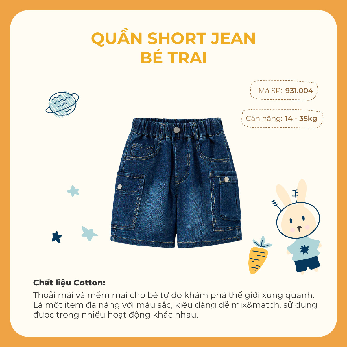 Quần short jean bé trai Rabity 931.004