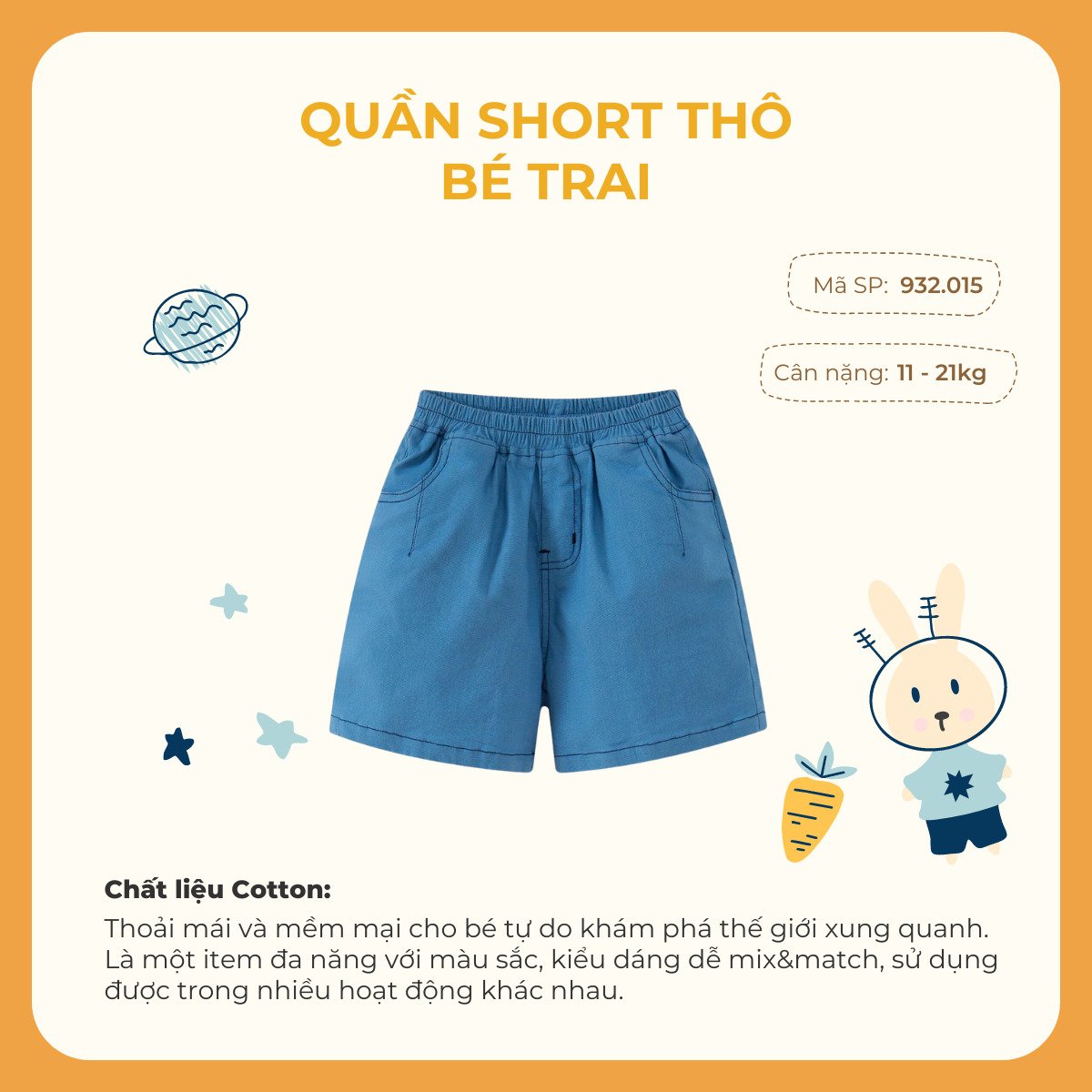 Quần short thô bé trai Rabity 932.015