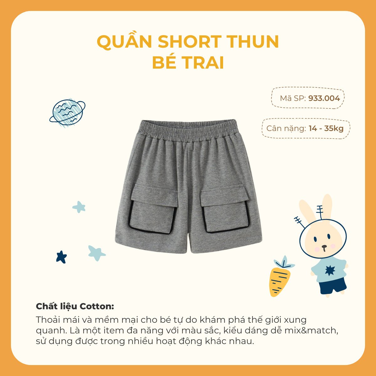 Quần short thun bé trai Rabity 933.004