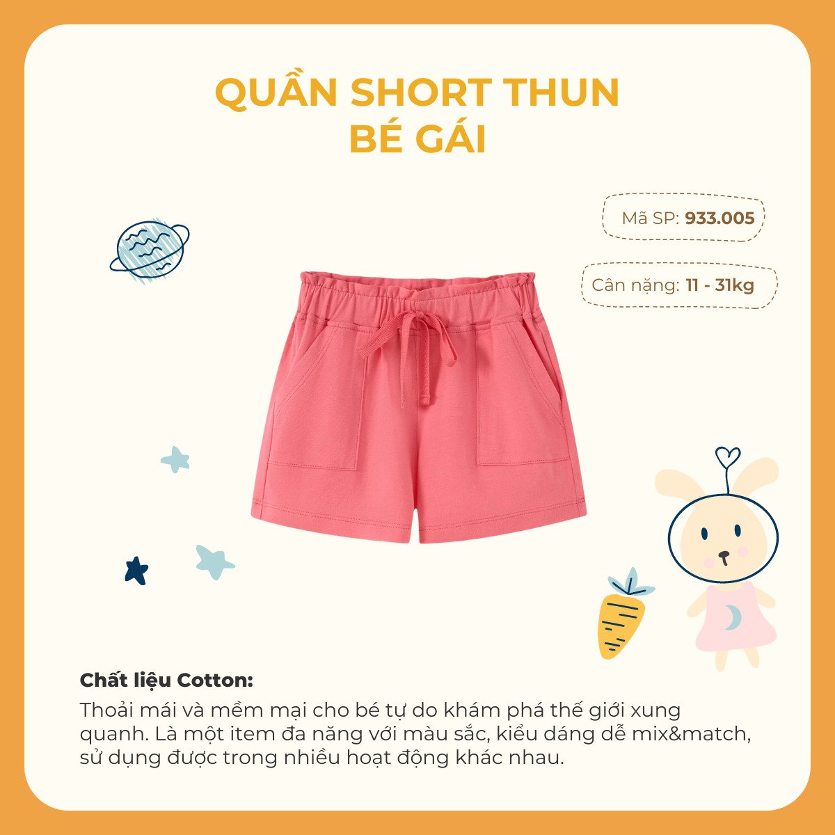 Quần short thun bé gái Rabity 933.005