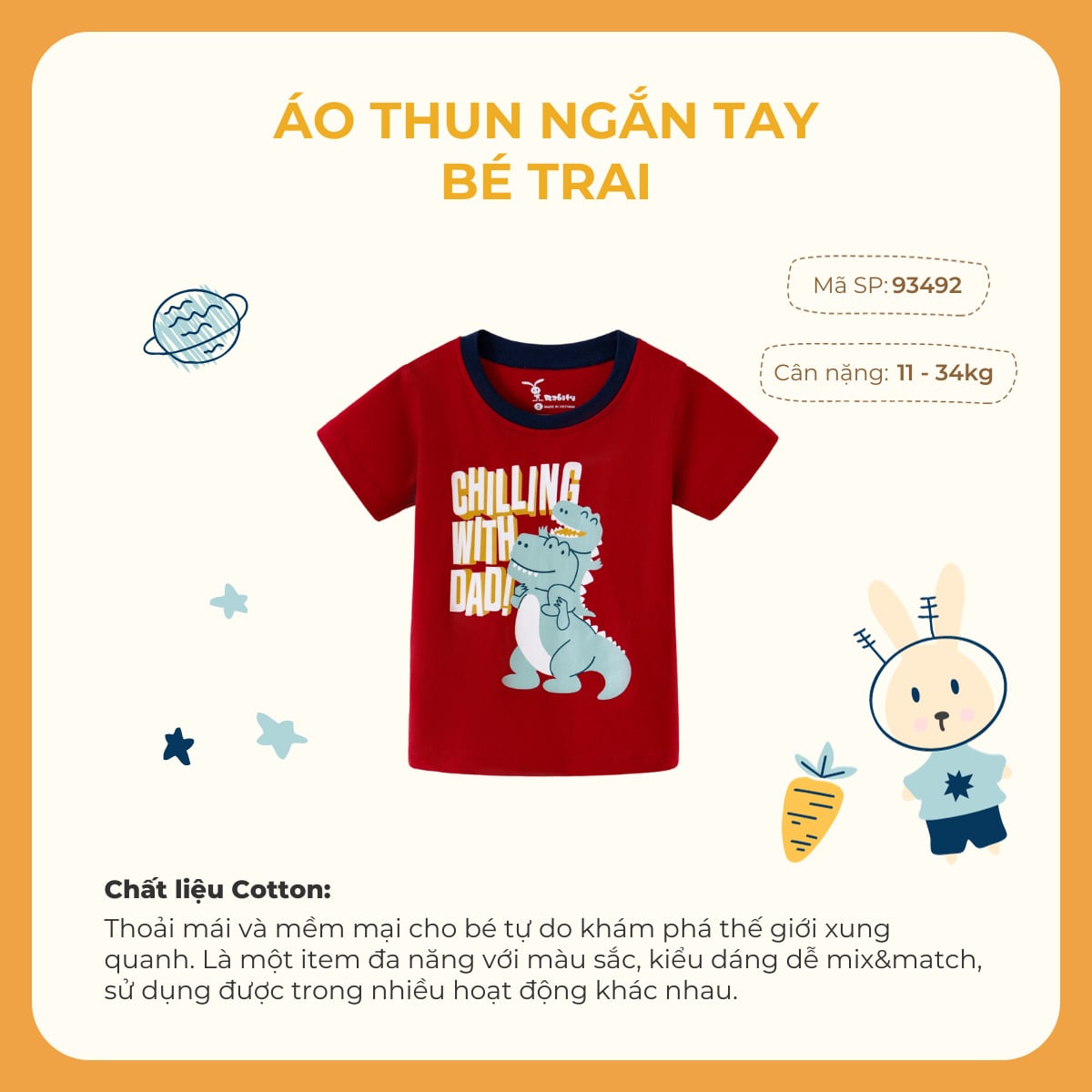 Áo thun ngắn tay bé trai Rabity 93492