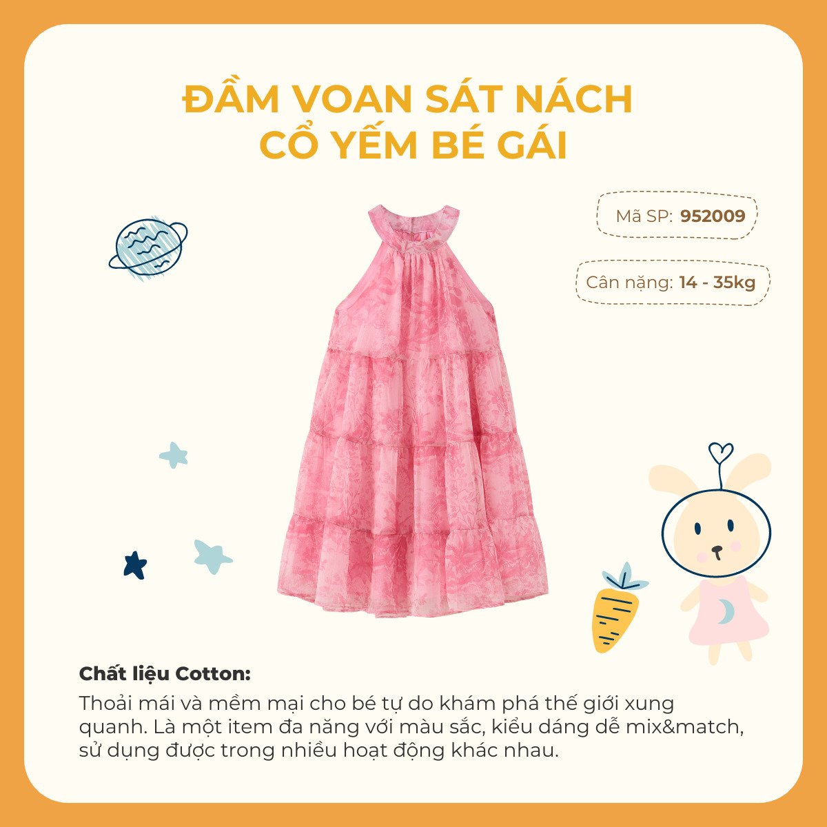 Đầm váy voan sát nách cổ yếm bé gái Rabity 952.009