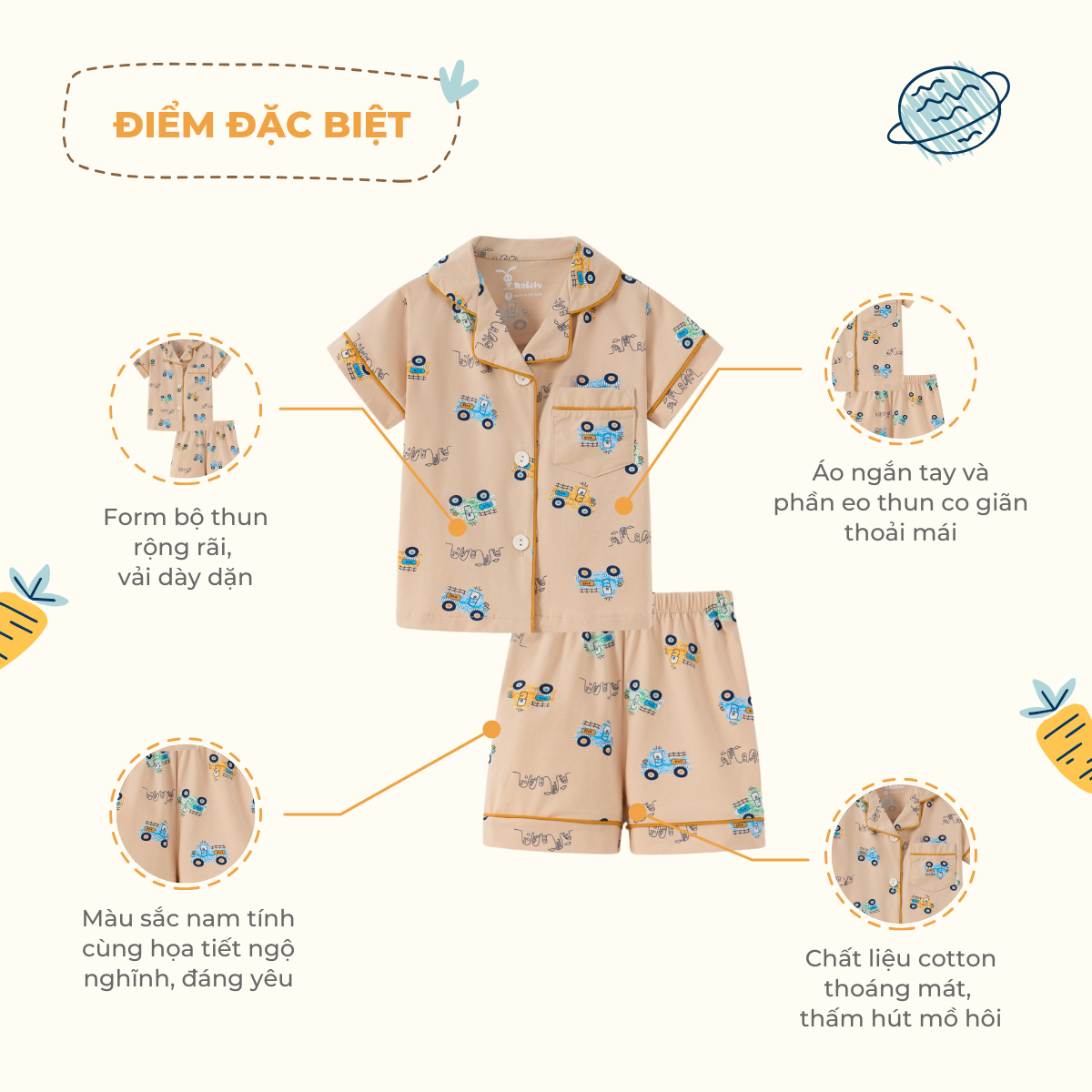 Đồ bộ Pijama mặc nhà ngắn tay bé trai Rabity 962004.005.006