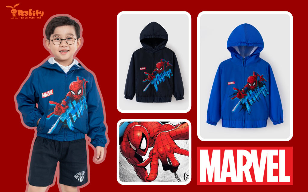 Mẫu áo khoác Spider-man bản quyền Marvel không thể thiếu trong tủ đồ của bé