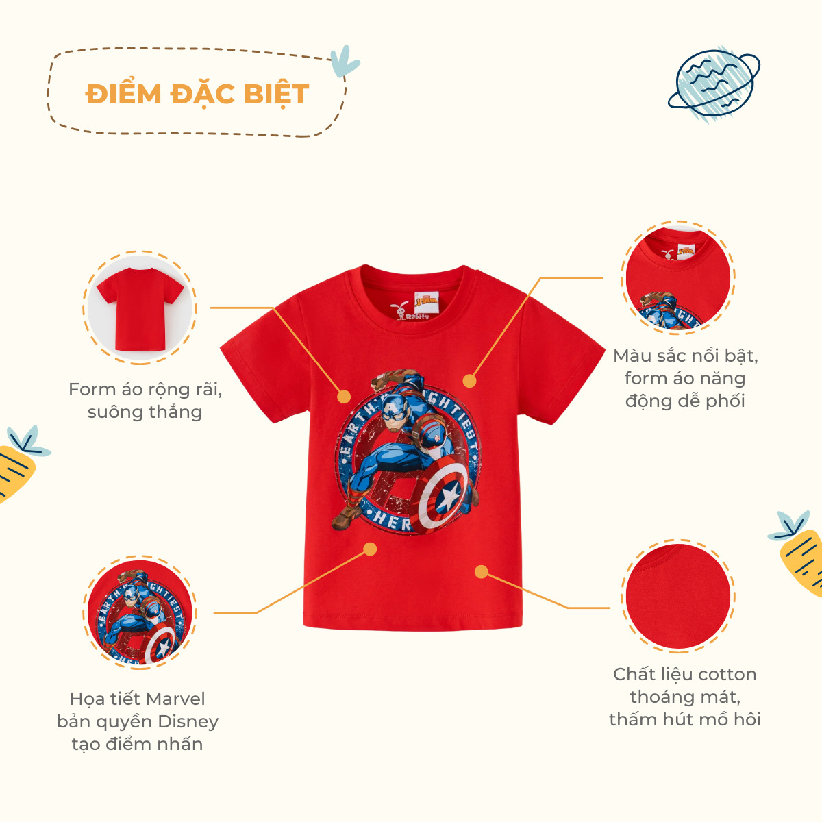 Áo thun ngắn tay Marvel bé trai Rabity 5788