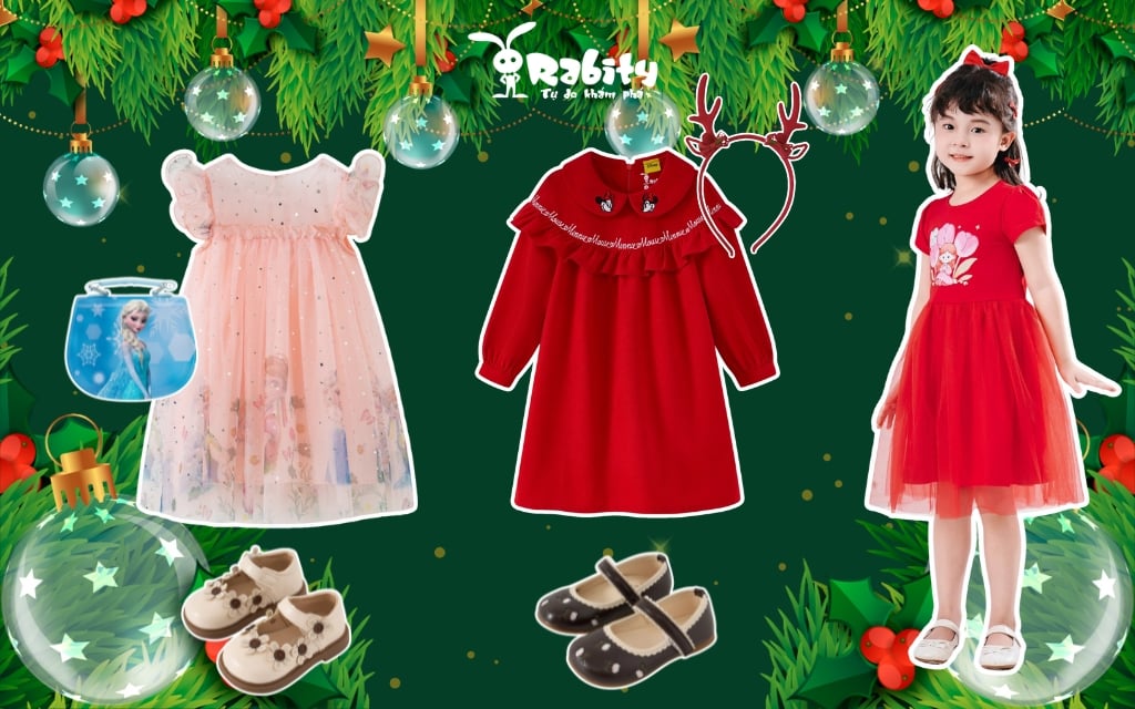 Đầm váy phối cùng giày búp bê và phụ kiện