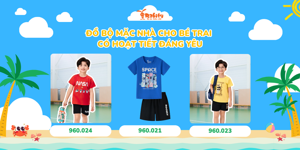 Đồ bộ mặc nhà cho bé trai có hoạt tiết đáng yêu