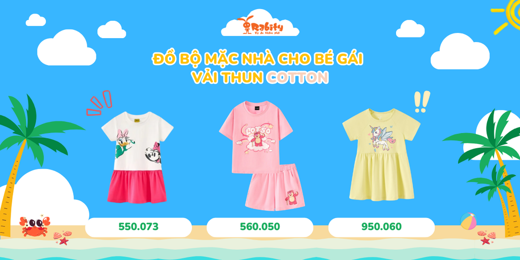 Đồ bộ mặc nhà cho bé gái vải thun cotton