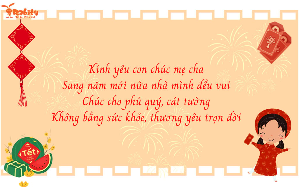 Thơ chúc tết cho bé tặng ba mẹ