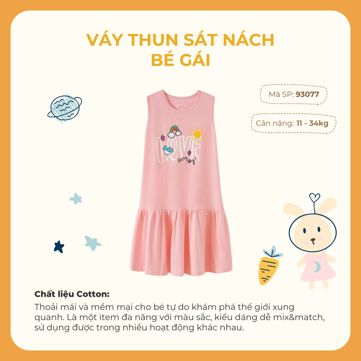 Đầm váy thô ngắn tay bé gái Rabity 93246