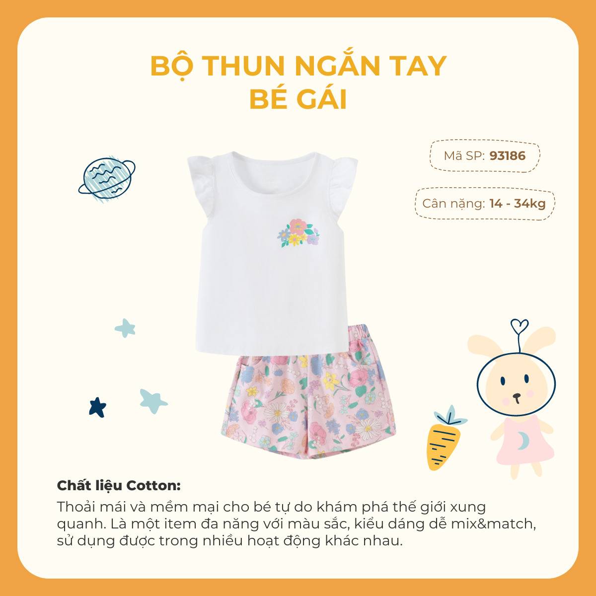 Bộ thun ngắn tay bé gái Rabity 93186