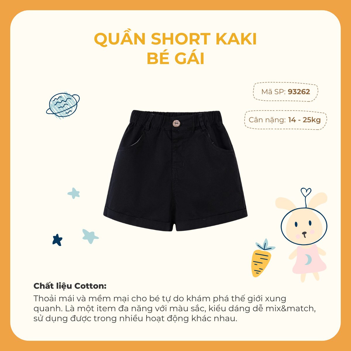 Quần short kaki bé gái Rabity 93262