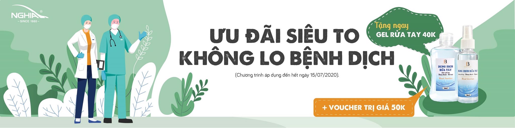 Ưu đãi tháng 7 tặng gel nước rửa tay kèm voucher 50000