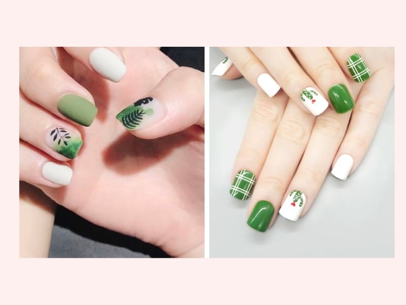 Mẫu nail với họa tiết hoa lá