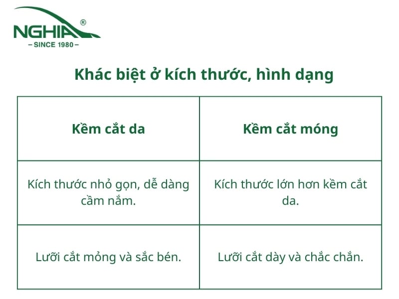 Phân biệt kềm cắt da và cắt móng ở hình dáng, kích thước